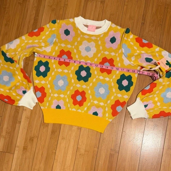 NWT Ban.do Floral Quilted Balloon Sleeve Sweater Size S - Picture 10 of 14